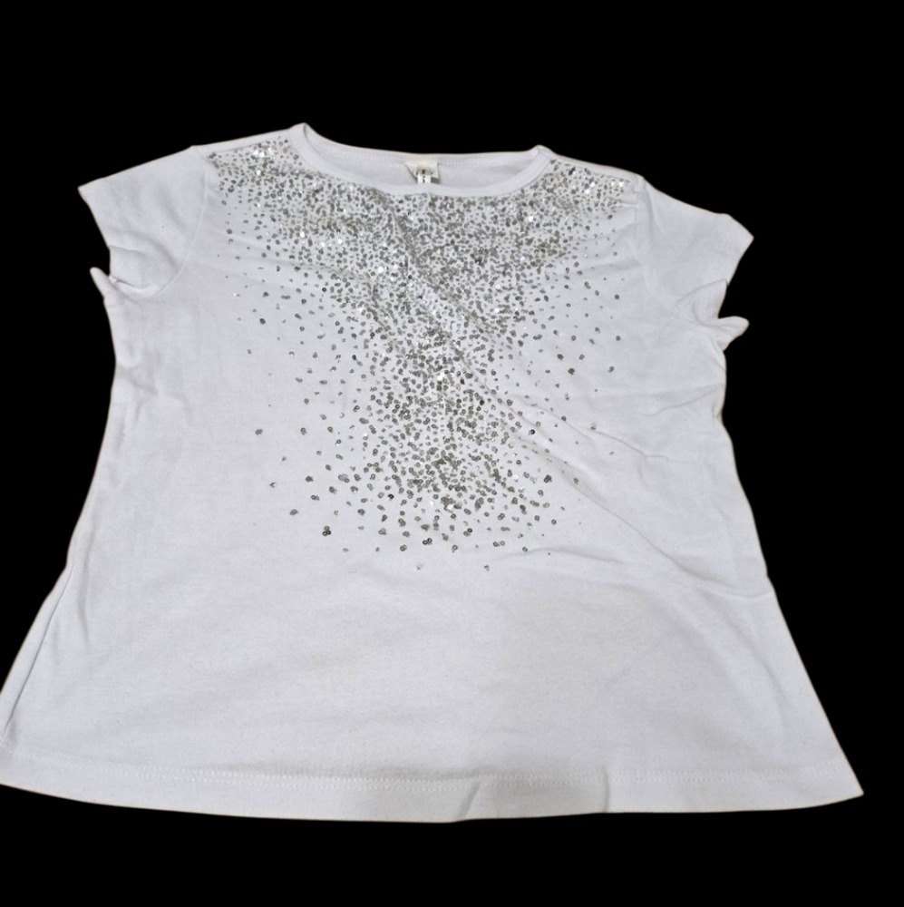 Vintage Y2K Top XL Tshirt White Silver Sequin Early 2000’s Filati Cap Sleeve